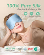BeeVines 100% Real Mulberry Silk 2 Pack Sleep Mask, Pure Silk Eye Masks with Adjustable Strap for Sleeping, 100% Block Light Eye Shade Cover, Reduces Puffy Eyes Traveling Gifts(Black & Pastel Blue)