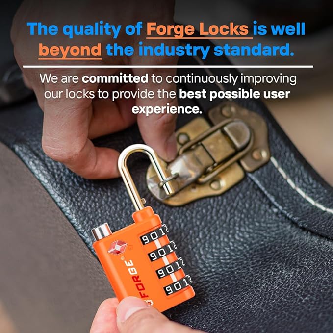 Forge Dual-Opening: Key or Combination Lock, TSA Approved Lock for Luggage, Pelican case, Travel, Gym, School, Luggage Combination Lock, Travel Bag Lock (Orange 2 Pk)