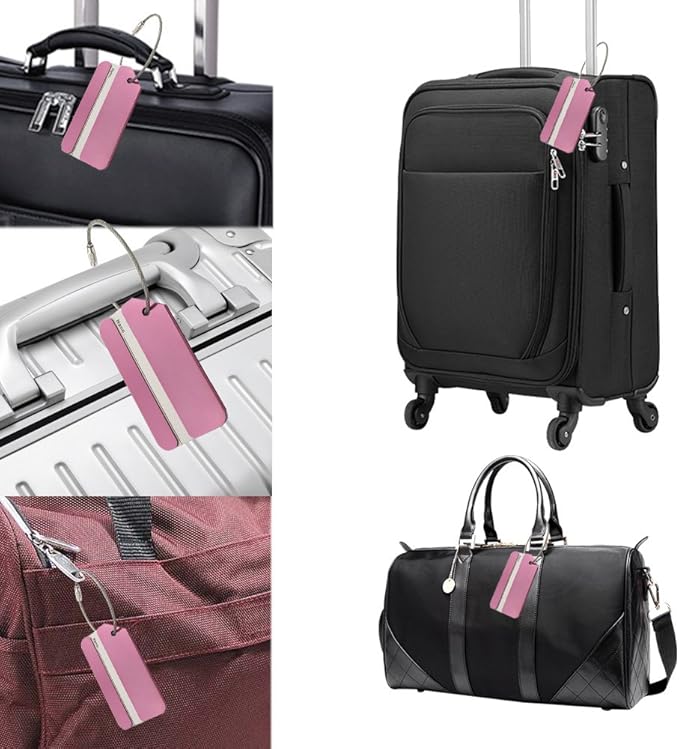 Aluminum Luggage Tags, Luggage Tag Holders for Travel Luggage Baggage Identifier by Ovener (2Pack Pink)