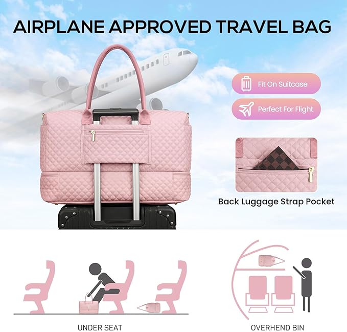 Letter Weekender Bags for Womens - Duffle Bag with Shoe Compartment Personalized Overnight Bag with Toiletry Bag Duffel Bags for Gym Hospital Bags Gift for Women Pink (Letter L)