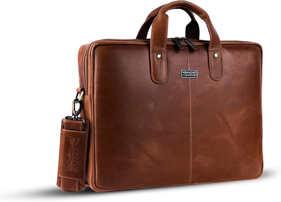 HAMMONDS FLYCATCHER Genuine Leather Laptop Bag for Men, Padded 15.6" Laptop Sleeve, Leather Messenger Bag for Men Briefcases