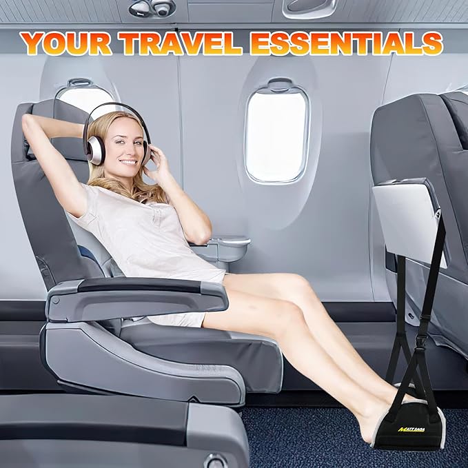 Upgraded Airplane Foot Hammock with Removable Base & Memory Foam - Wide Hardboard Support No-Collapse Foot Rest for Long Flights, Office, Travel - Thickened Design Relieves Foot Pain Travel Essentials