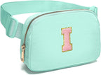 Gitus Belt Bag Fanny Pack Crossbody Bags with Initial Letter Patch Cute Stuff Birthday Gifts for Teenager Girls Trendy Preppy Stuff for Teen Girls Cool Stuff for Teens (Mint Green-I)