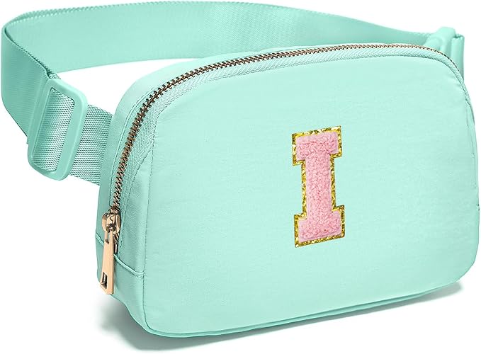 Gitus Belt Bag Fanny Pack Crossbody Bags with Initial Letter Patch Cute Stuff Birthday Gifts for Teenager Girls Trendy Preppy Stuff for Teen Girls Cool Stuff for Teens (Mint Green-I)