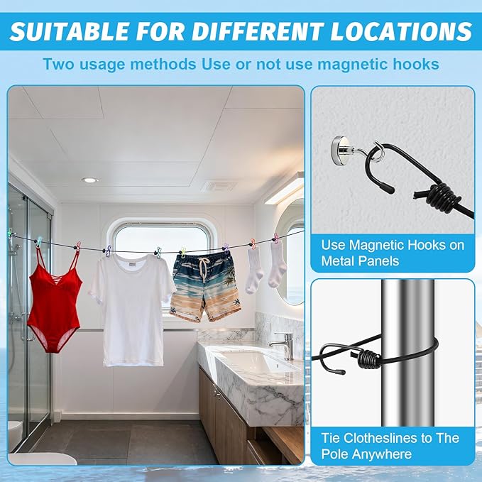 Travel Clothesline for Cruise Retractable Clothesline with 12 Clothesline Clips 2 Strong Magnets Hooks 4 Luggage Tags Camping Portable Clothesline for Hotel Room RV Indoor Cruise Ship Essentials 2026