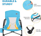 TOBTOS Low Beach Chair for Adults 2 Pack, Low Profile Folding with Cup Holder & Carry Bag, Heavy Duty Chair for Outdoor Sand, Camping, Concert, Travel