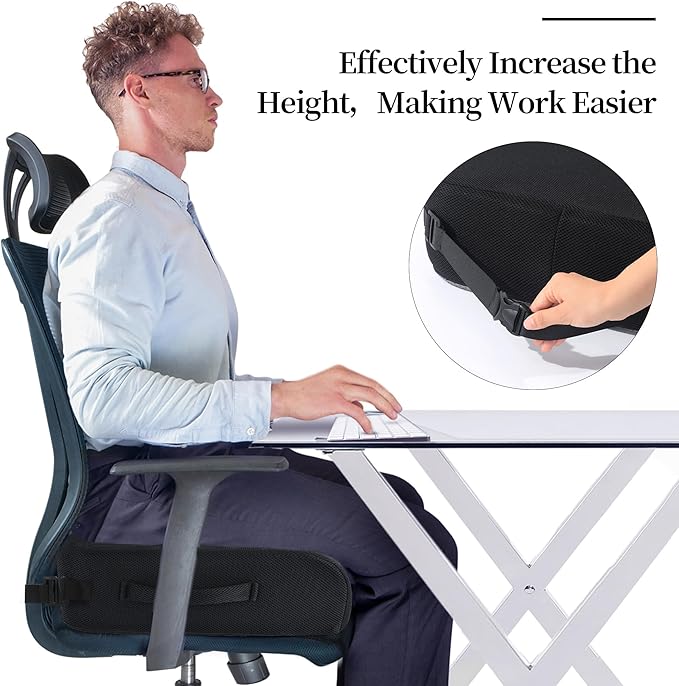 MABOZOO Extra Thick Chair Cushions,Office Chair Booster Seat Cushion to Raise Seat Height for Pain Relief, Non Slip Memory Foam Thick Cushion with Carry Handle (Black, 18 * 14 * 6)