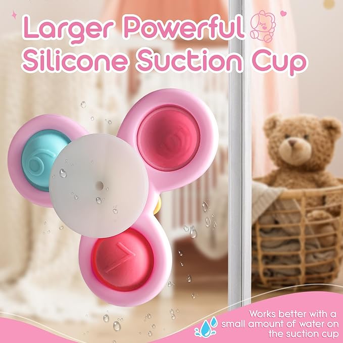 ALASOU 3PCS Pop Suction Cup Spinner Sensory Airplane Travel Toys for 1 Year Old Boy Girl Infant Toddlers|Novelty Spinning Tops 12 18 Months|1 2 Year Old Boy Birthday Gift|Baby Bath Toy Kids Ages 1-3