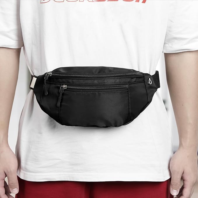 1PCS Crossbody Fanny Pack Large Capacity Waist Bag with 4-Zipper Pockets Adjustable Strap Fanny Packs Waterproof Oxford Cloth Travel Belt Bag for Outdoor Shopping Travel Men Women,Black