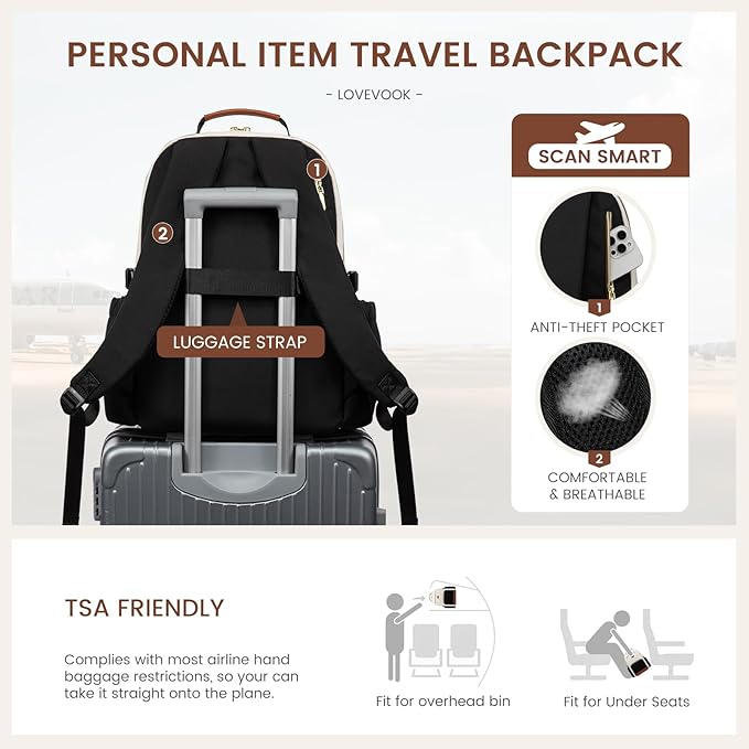 LOVEVOOK Laptop Backpack for Women with Pouch Pocket for Large Capacity Cup,18 Inch Laptop Computer Bag Travel Backpack Purse,Waterproof Work Business Backpack College Teacher Bags,Beige-Black-Brown