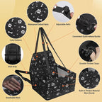 Dog Car Seat, Foldable Dog Car Booster Seat Waterproof Breathable Oxford Travel Bag for Small to Medium Dogs, Puppies, and Pets-Pattern Black