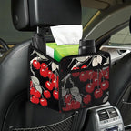Car Backseat Organizer, PU Leather Back of Seat Cars Hanging Organizer with Pockets Leakproof Car Garbage Bag Hanging Cars Seat Storage Box Travel Accessories Foldable (Cherry Black)