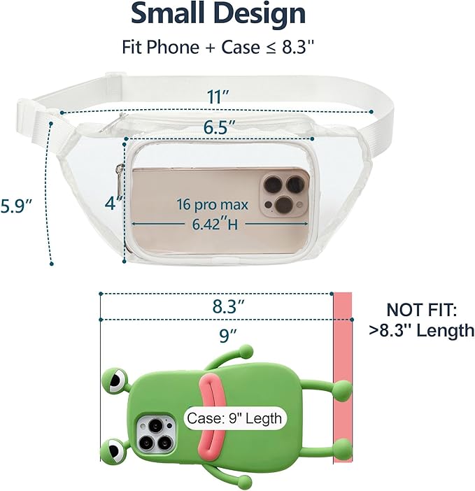 Veckle Clear Fanny Pack Stadium Approved - Adjustable 33-47 Inch Strap, Transparent Belt Bag for Women Men Fits 7.5-inch Smartphone, Waist Bag Clear Bag for Stadium Events, Sport, Concerts, White