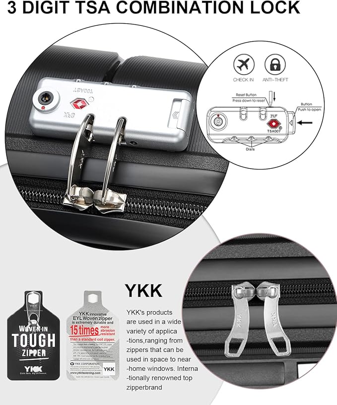 Somago 28 Inch Luggage With Spinner Wheels Hard Shell Polypropylene Suitcase with TSA Lock and YKK Zipper,Classic Black