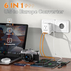 Voltage Converter US to Europe Travel: 220V to 110V Converter for European Country, Adapter with Fast Charging 2 USB A&2 Type C Worldwide Power Converter Adapter Combo for Germ, France, Italy, etc