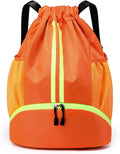 JELUTAR Drawstring Backpack Gym Bag with Shoes Compartment for Soccer, Basketball, Swim, Water-Resistant String Backpack Beach Cinch for Women Men, Orange