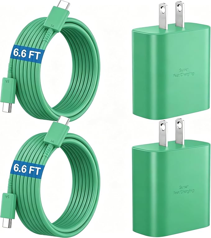 45W Super Fast Charger USB C Android Phone Type C Charger Fast Charging Block with 6.6FT Cord for Samsung Galaxy S26/S26 Ultra/S26+/S25 Ultra/S25/S24 Ultra/S24/S23 Ultra/S22/S21/S20/Note 10, Green