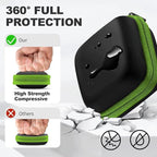 Square Earbud Case Portable EVA Carrying Case Storage Bag Cell Phone Accessories Organizer with Carabiner for Earphone, Earbud, Earpieces, SD Memory Card, Camera Chips, Tech Pouch, Green