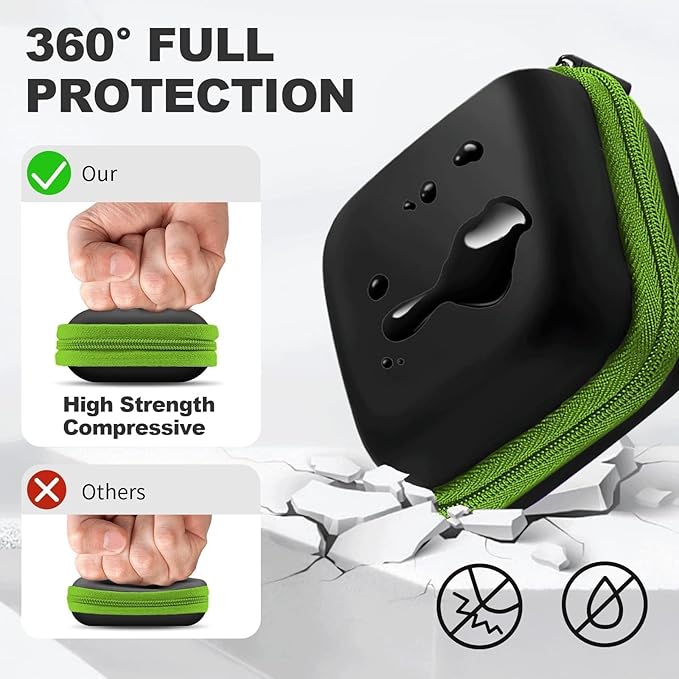 Square Earbud Case Portable EVA Carrying Case Storage Bag Cell Phone Accessories Organizer with Carabiner for Earphone, Earbud, Earpieces, SD Memory Card, Camera Chips, Tech Pouch, Green