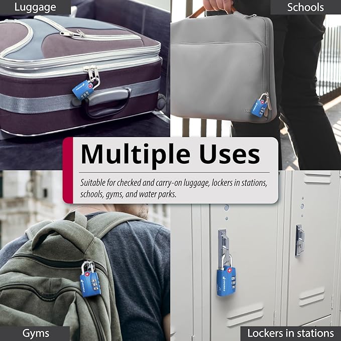 Fosmon TSA Approved Locks for Luggage. Suitcase Locks with Open Alert Indicator, 3 Digit Combination Padlock with Alloy Body for Travel, Backpack Zipper Anti Theft, Locker, Gym, Gun Case- Blue 2 Pack