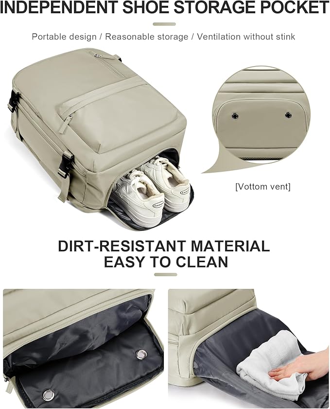 WONHOX Large Travel Backpack Women,Carry On Backpack Flight Approved 18x14x8 inches Bag Spirit Airlines Personal ltem,College Sports Hiking Rucksack Laptop Blackpack mochila de viaje,Brown