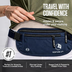VENTURE 4TH Money Belt for Travel – Slim Hidden Under-Clothes RFID Blocking Anti-Theft Passport Holder & Travel Wallet Pouch for Men & Women to Protect Cash, Cards & Documents (Navy Blue)