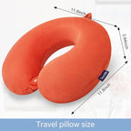 Orange Memory Foam Velvet Travel Neck Pillow for Airplane Car Train