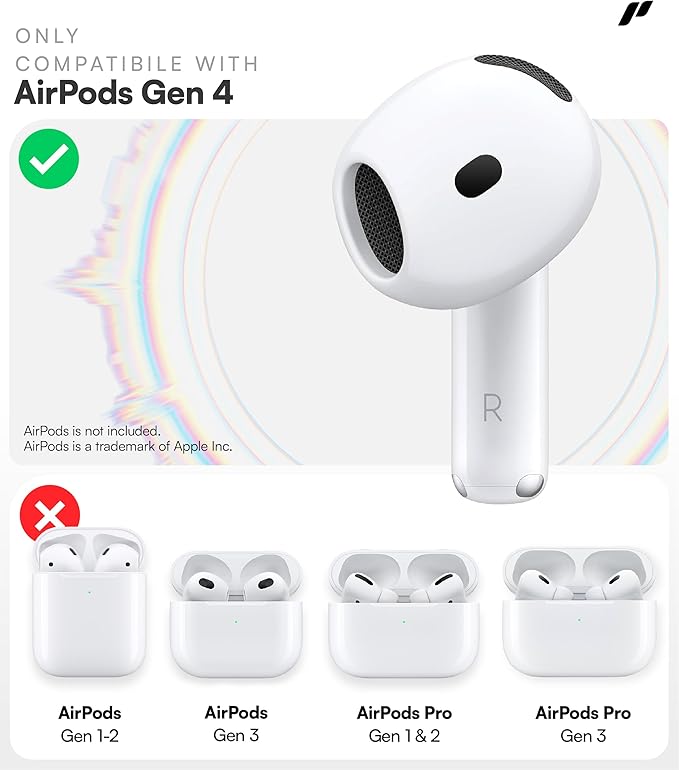 Proof Labs 4 Pairs for AirPods 4 Ear Hooks Covers [Added Storage Pouch] Anti Slip Ear Tips Accessories Compatible with Apple AirPods 4th Generation (White)