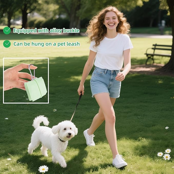 Cute Collapsible Silicone Dog Bowl with Carabiner - Portable Travel Pet Food & Water Dish for Walking, Hiking, Camping - Folds to Key Size, 350ml (Mint Green)