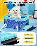 BurgeonNest Center Console Dog Car Seat for Small Dogs, Puppy Cat Car Seat Booster with Soft Cushion Safety Belt, Seats Safe & Cozy Metal Frame Armrest Dog Booster Pet Under 11 lbs (Word)