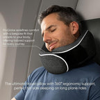 Proglobe Travel Neck Pillow 100% Memory Foam – Airplane & Car Travel Essentials Kit with 3D Eye Mask, Earplugs & Mesh Bag – Sleeping Support Pillow for Adults (Dark Grey)