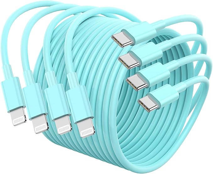 4Pack USB C to Lightning Cable 6FT, Fast Charging Cord for iPhone 14, Replacement for Apple Original Charger Cable for iPhone 14 13 12 11 Pro 11 XS MAX XR 8 7 6s Plus-Light Green