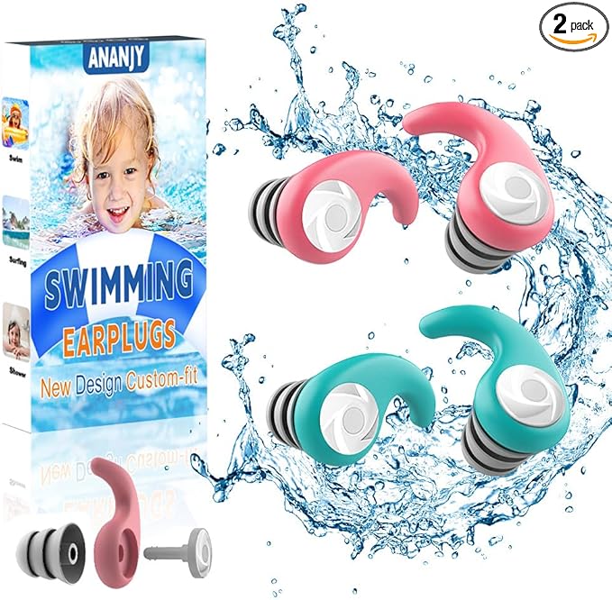 Waterproof Swimming Ear Plugs for Adults - 2 Pairs of Reusable Soft Silicone Swim Earplugs,Perfect for Surfing, Diving,Pool,Showering and Other Water Sports - Keep Water Out and Ear Protection