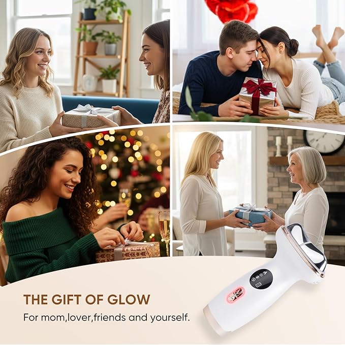 Microcurrent Facial Device with Red Light Therapy - 7-in-1 LED Sculptor & Cold Heated Gua Sha for Face Neck Eye Firming, Depuffing & Double Chin Reduction