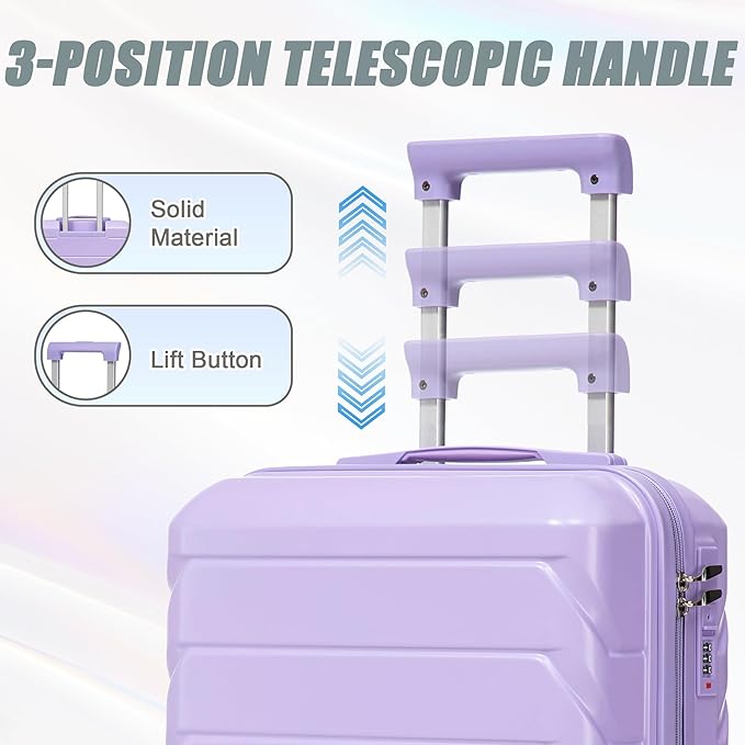 Kids Luggage Sets for Girls, 2 Piece Luggage Set, 20 Inch Rotating Wheel Suitcase with 14 Inch Cosmetic Case, Lightweight Hardshell Suitcase with 360° Spinner Wheels for Travel (Purple)