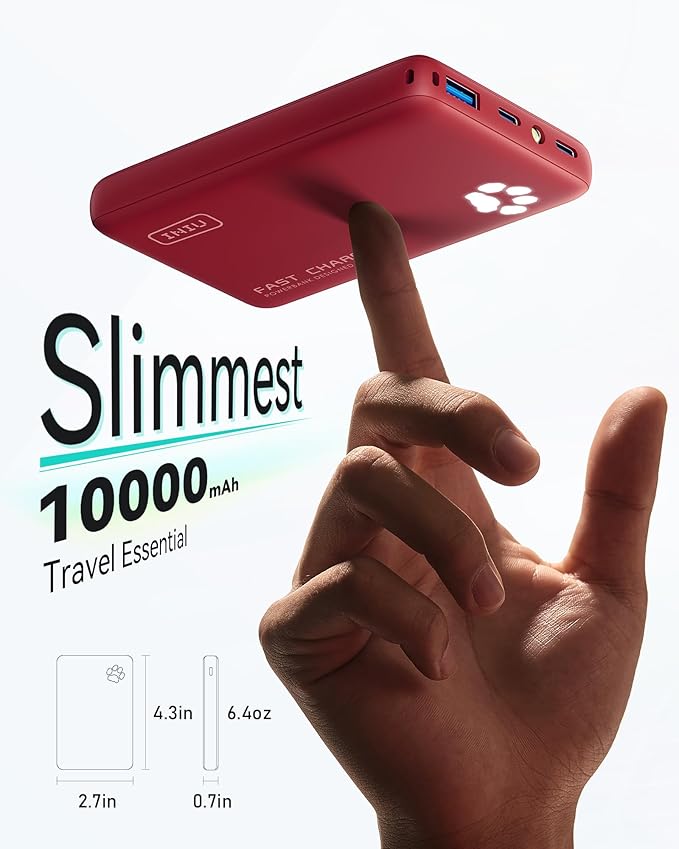INIU Portable Charger, Ultra Slim 10000mAh 45W PD Power Bank, Fast Charging Mini Battery Pack, Travel Trip Family Essentials Powerbank for College Students Travelers Teen Boys Girls, Red