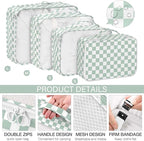 KPX 8 Set Packing Cubes for Travel, Luggage Packing Organizers Accessories Large Toiletries Bag for Clothes Shoes Cosmetics (8Set-Green Checkered)