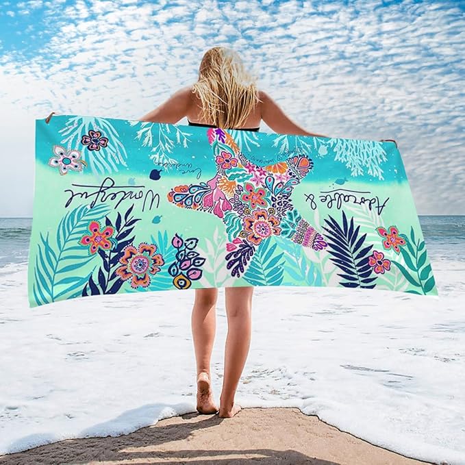 Beach Towel Microfiber Beach Towels Sand Free Quick Dry Lightweight Travel Towels Oversized Large Quick Cute Starfish Design 30×60 inch Beach Towels for Kids Women Men Pool Swim