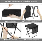 Portable Folding Camp Stool with Side Pocket, Taller Foldable Camping Stool for Adults, Metal Backpacking Stool Lightweight Mini Folding Chair, Compact Camping Seat Travel Fishing Hiking Mobile Chair