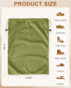 FantasyLife Shoe Bags for Travel, Washable Dust Bags for Storage & Packing, Flannel Shoe Pouch with Drawstring Closure for Purses, Handbags, Shoes & Toys (4, Sage Green, 17.3"x12.6")