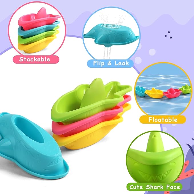 Fajiabao Bath Toys for Kids Ages 1-3 Toddler Bath Toys Mold Free for 2-4 Stacking Boat Water Table Pool Sand Bathtub Sensory Toys for Girls Boys Gifts