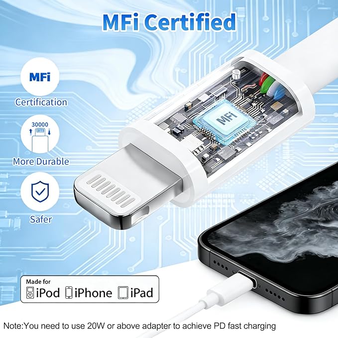 iPhone Charger Cord [Apple MFi Certified] USB C to Lightning Cable 3Pack 10 FT Type C Power Delivery Fast Charging Cable Compatible with iPhone 14 13 12 11 Pro Max XS Max XR X 8 iPad,White