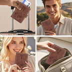 Passport Holder Wallet Cover Personalized Letter A-Z Travel Wallet RFID Blocking Passport Cover Wallet Case for Travel Passport Book Holders for Women and Men, Brown-V