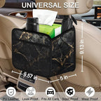 Car Backseat Organizer, PU Leather Back of Seat Cars Hanging Organizer with Pockets Leakproof Car Garbage Bag Hanging Cars Seat Storage Box Travel Accessories Foldable (Marble Black)