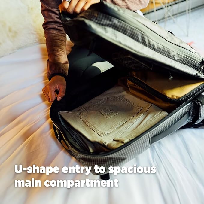Topo Designs Global Travel Bag 30-40 Liter - Carry-on Compliant Versatile Pack, 3 Carry Options, External Laptop Sleeve (Eco-Friendly, 30L, Apex Pond Blue)