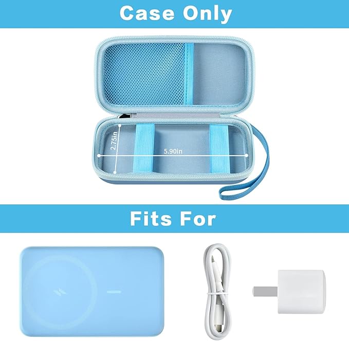 Case for Anker Magnetic Battery 10,000mAh Foldable Wireless Portable Charger, 633/622/621/321 5,000mAh Power Bank (MagGo) Holder, Storage for Baseus Power Delivery -Case Only (Blue, Medium)