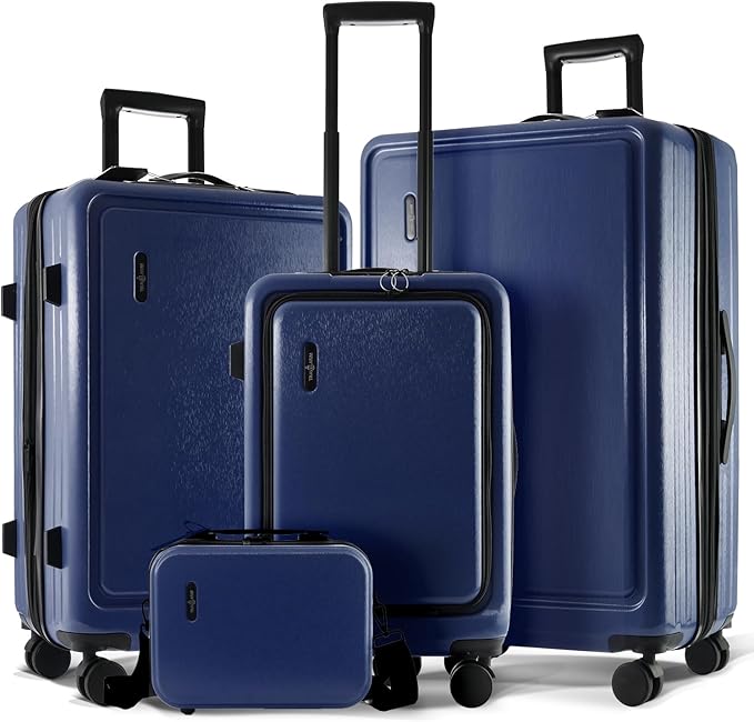 TRAVELARIM Navy Hardshell Luggage Sets 4 Piece, Durable Suitcase Set, Travel Luggage Set with Integrated TSA Lock, 360° Spinner Wheels, Expandable Medium and Large Checked Suitcase, 20/24/28 Inch