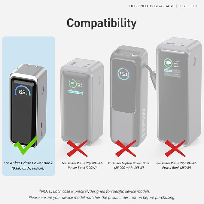 SIKAI CASE Silicone Case for Anker Prime Power Bank 9,600mAh 65W Raised Edges Design for AC Plug Integrated Dust Plug Precise Opening Compatible with Anker 65W Prime Power Bank Protective Case (Gray)