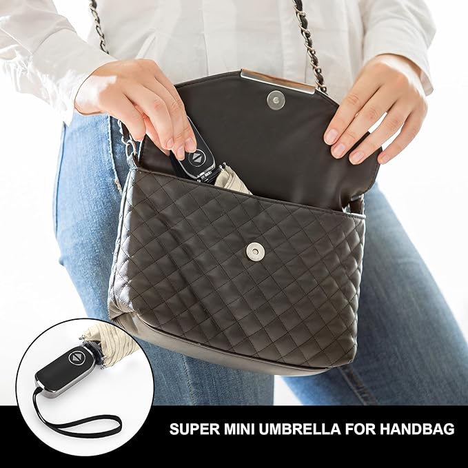 Compact Travel Umbrella for Purse - Flat Handle, Waterproof for Light Rain