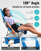 KingCamp Low Beach Chair, High Back Folding Camping Chair for Adults, Oversized Breathable Mesh Seat, 300lbs Heavy Duty Portable Chair with Cup Holder & Storage Pockets for Beach, Outdoor